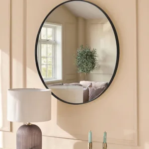 Yannis black large round wall mirror