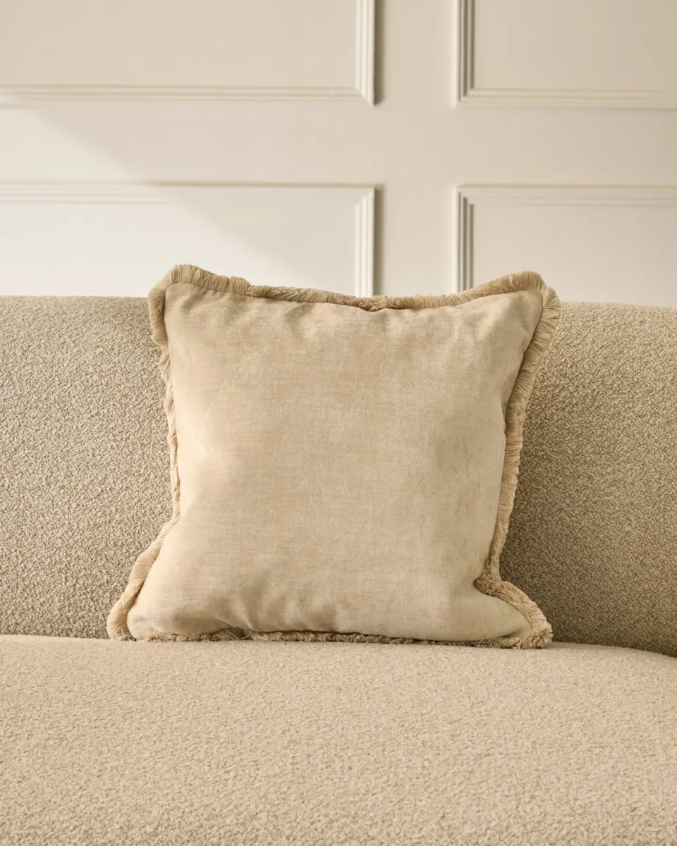 Hattie natural medium velvet cushion
