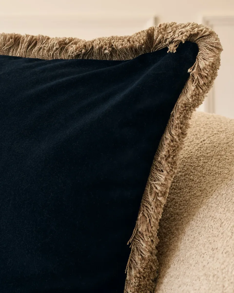 Selvage navy large velvet cushion - Image 3