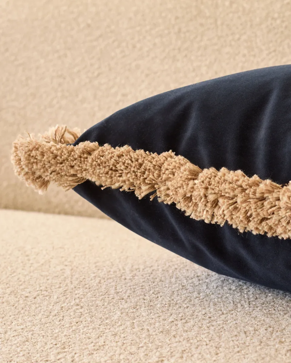 Selvage navy large velvet cushion - Image 2