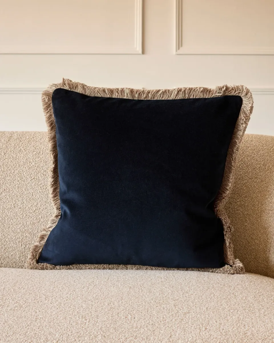 Selvage navy large velvet cushion