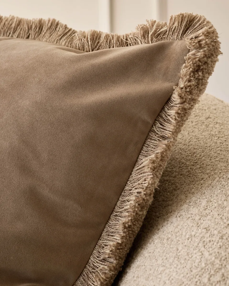 Selvage taupe large velvet cushion - Image 2