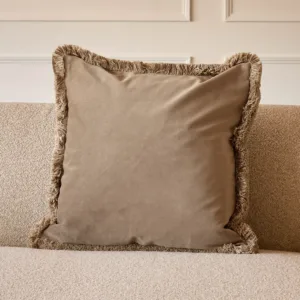 Selvage taupe large velvet cushion
