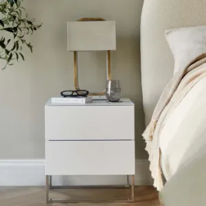 Benton White 2 Drawer Bedside Table With Chrome Legs