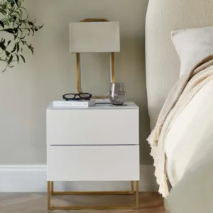 Benton White 2 Drawer Bedside Table With Brass Legs