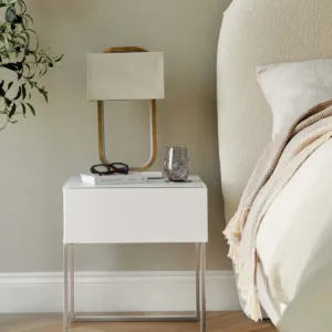 Benton Single Drawer White Bedside Table With Chrome Legs