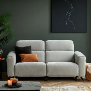 Kenzie light grey fabric recliner 2 seater sofa
