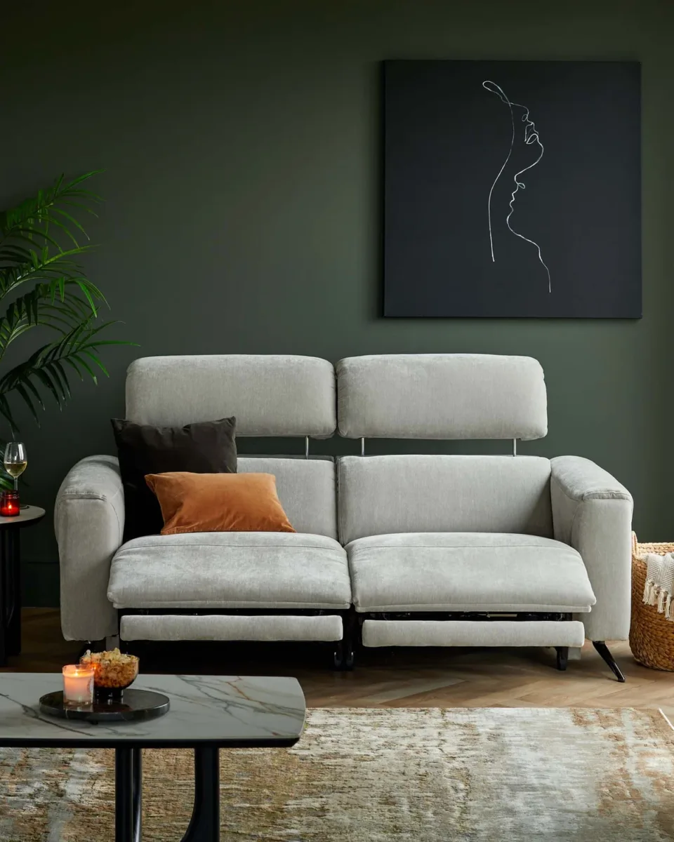 Kenzie light grey fabric recliner 2 seater sofa - Image 2