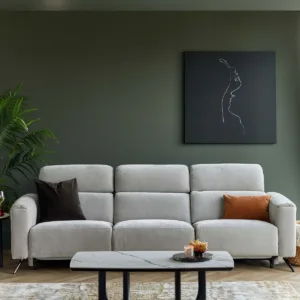 Kenzie light grey fabric recliner 3 seater sofa