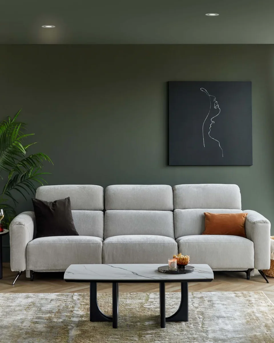 Kenzie light grey fabric recliner 3 seater sofa