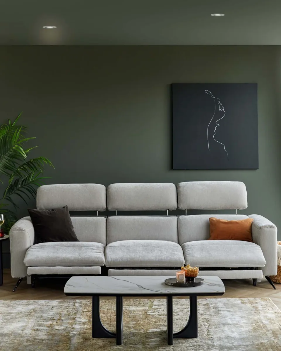 Kenzie light grey fabric recliner 3 seater sofa - Image 2