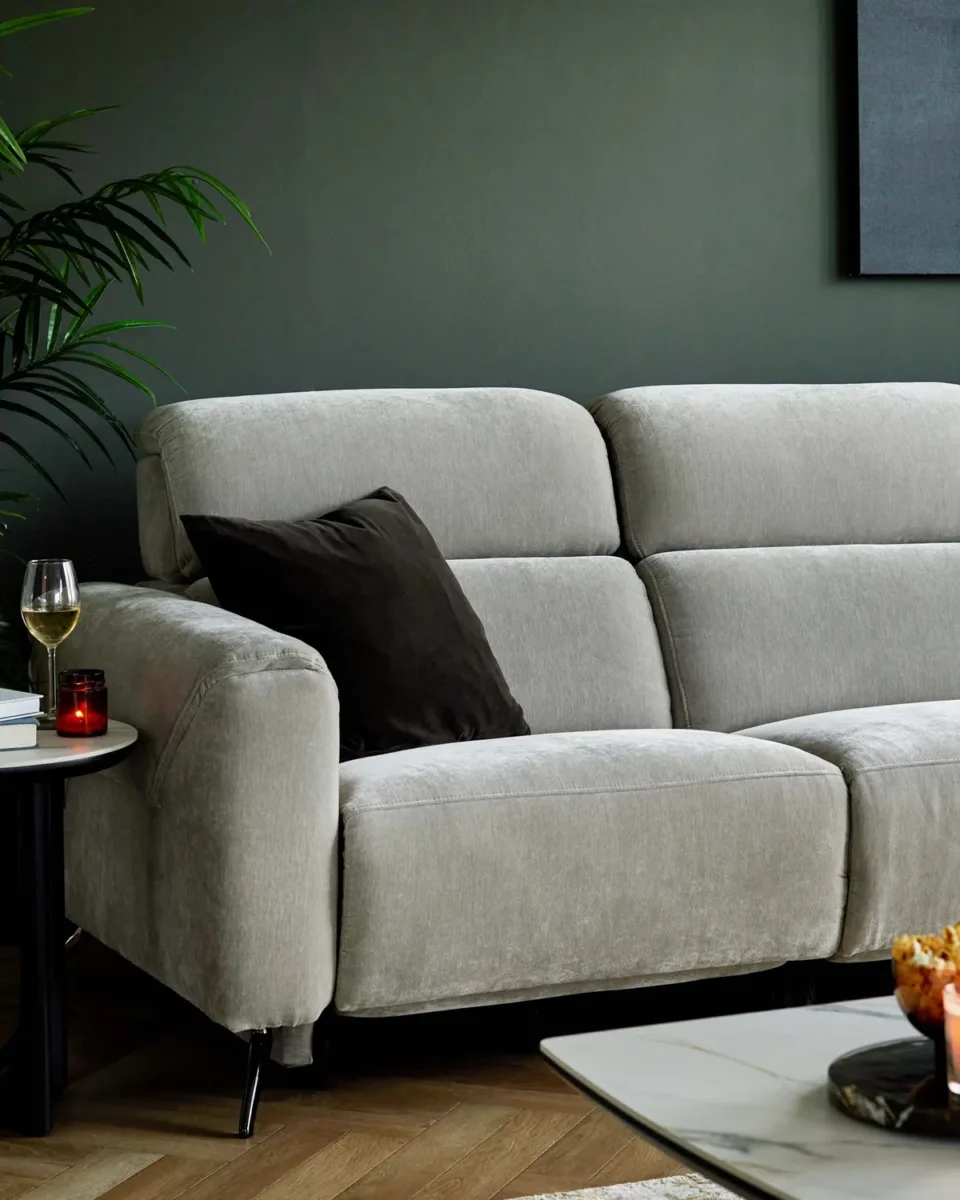 Kenzie light grey fabric recliner 3 seater sofa - Image 4
