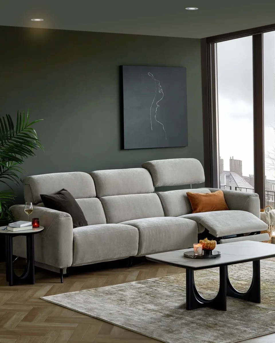 Kenzie light grey fabric recliner 3 seater sofa - Image 3