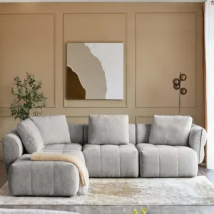 Lillian light grey fabric left hand large corner chaise sofa