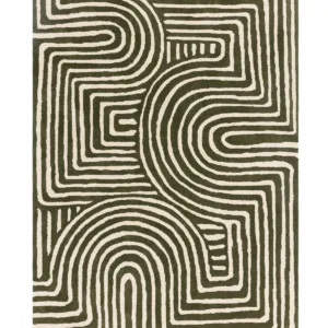 Abstract Swirl dark green wool small rug