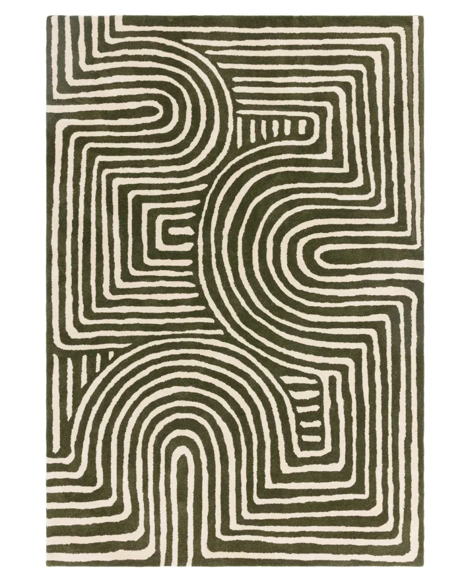 Abstract Swirl dark green wool small rug