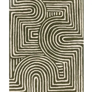 Abstract Swirl dark green wool medium rug