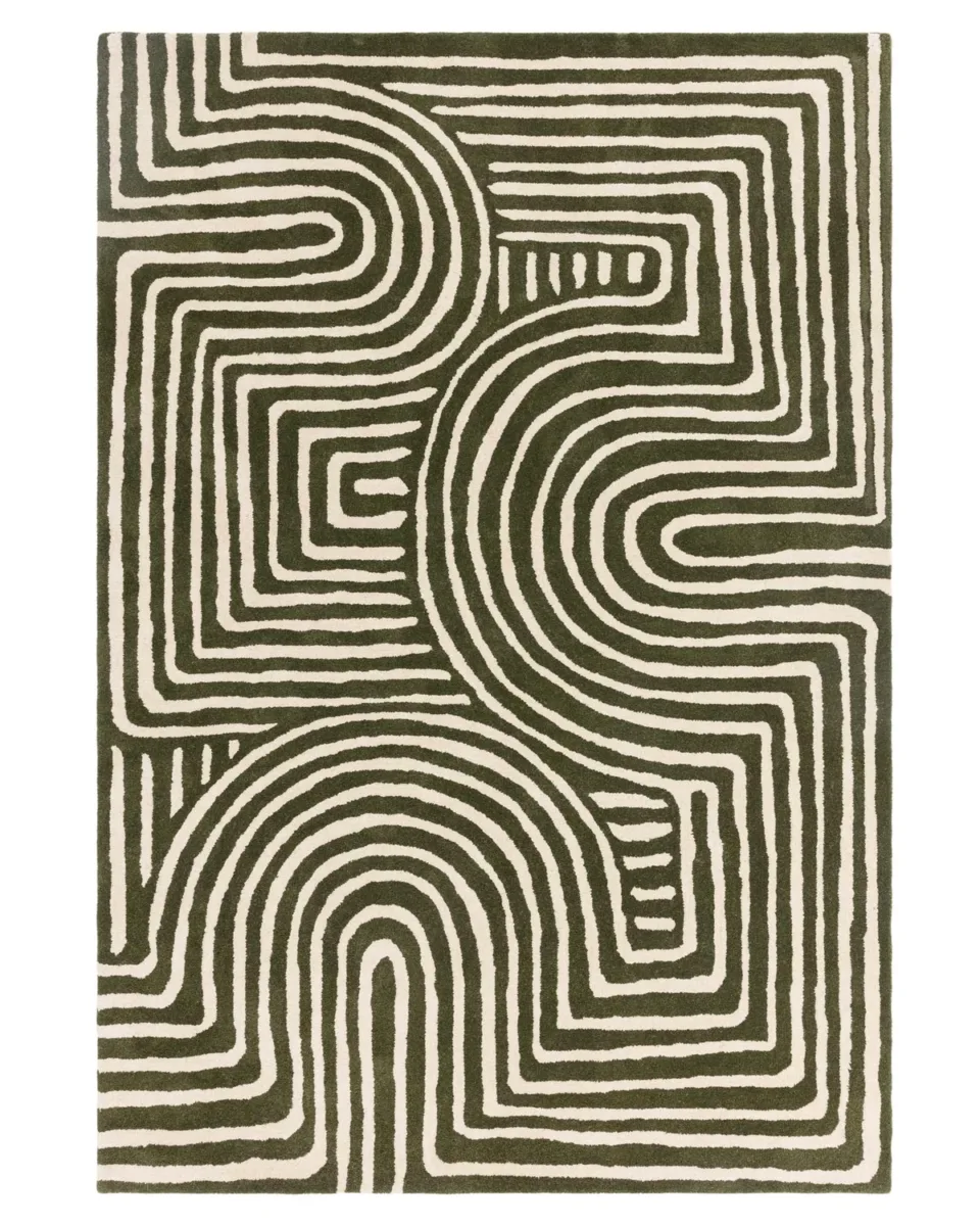 Abstract Swirl dark green wool medium rug