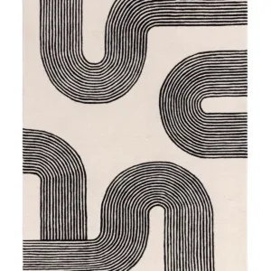 Abstract Lines black and cream wool small rug