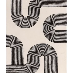 Abstract Lines black and cream wool medium rug