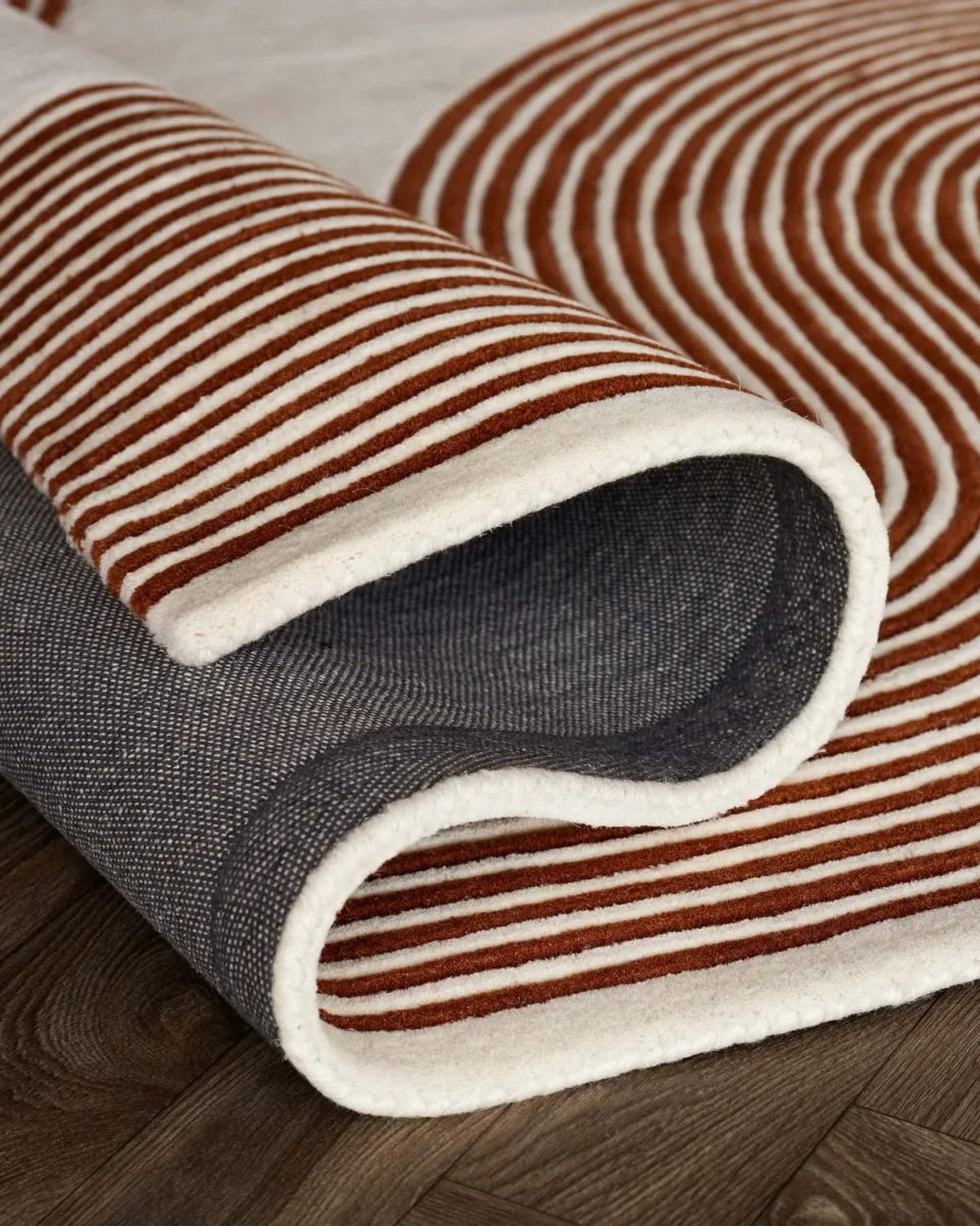 Abstract Lines rust and cream wool small rug - Image 4