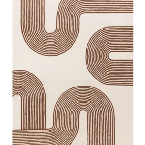 Abstract Lines rust and cream wool large rug