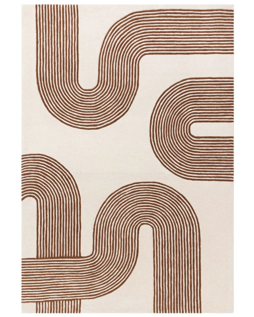 Abstract Lines rust and cream wool small rug