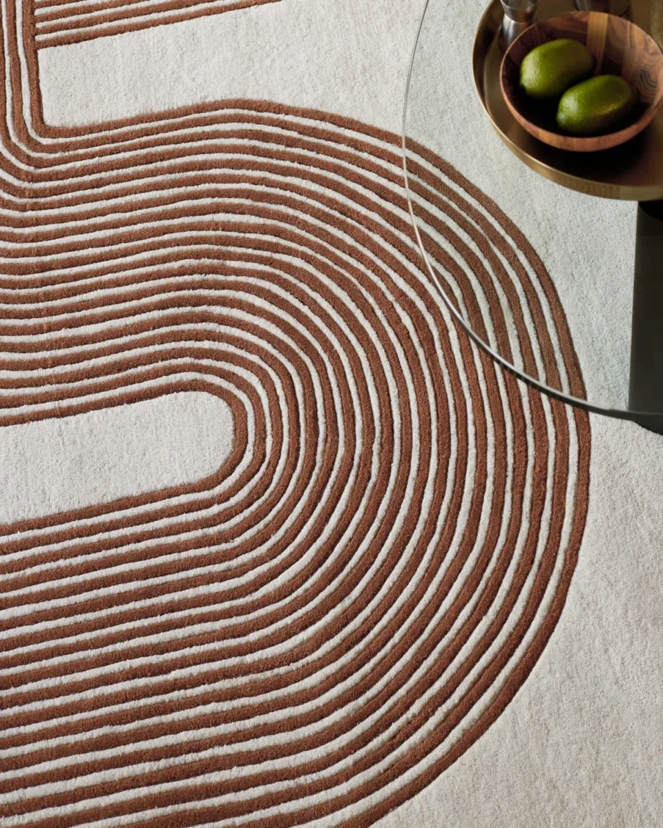 Abstract Lines rust and cream wool small rug - Image 3