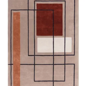 Abstract Squares deep red wool large rug
