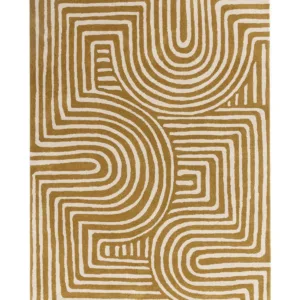 Abstract Swirl ochre wool large rug