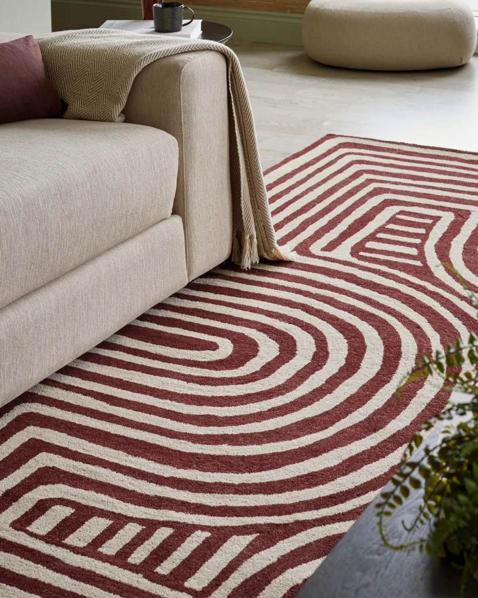 Abstract Swirl deep red wool medium rug - Image 2