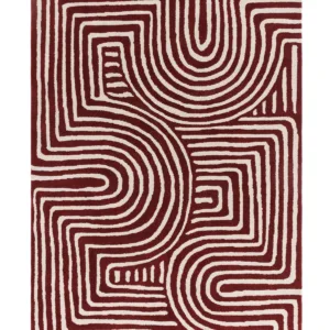 Abstract Swirl deep red wool large rug
