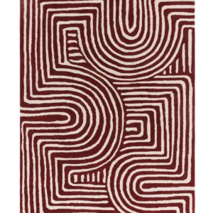 Abstract Swirl deep red wool small rug