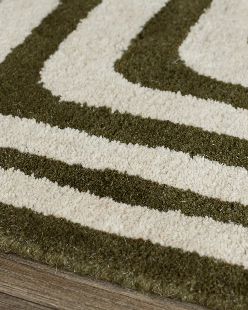 Abstract Swirl dark green wool small rug - Image 4