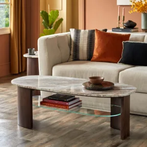 Adalynn dark wood toronto marble coffee table with mango wood