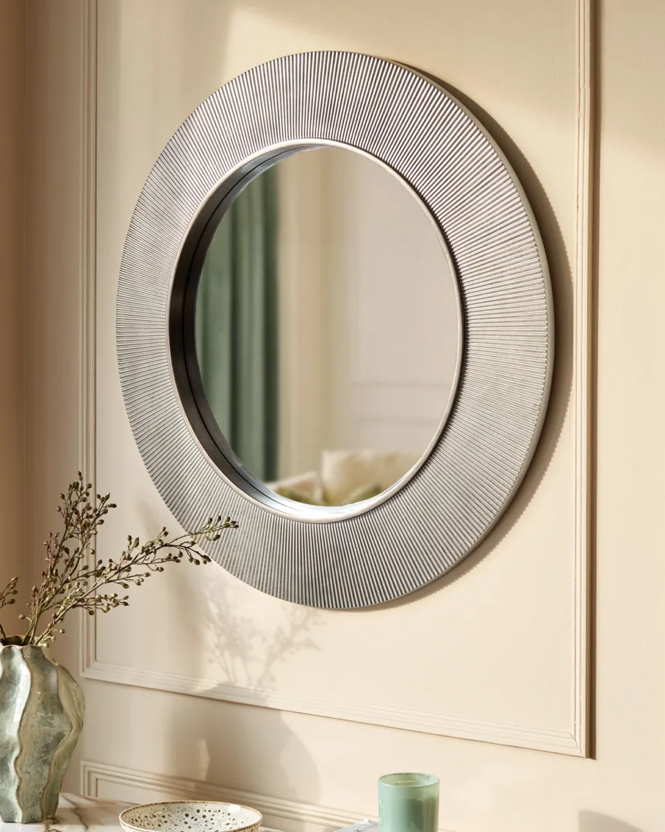 Alexa silver round wall mirror