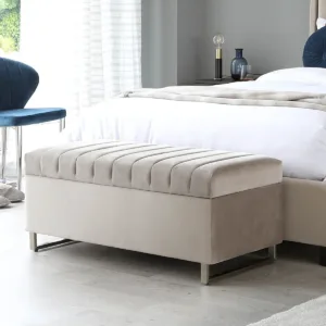 Amalfi Champagne Velvet And Brushed Steel Ottoman Storage Bench