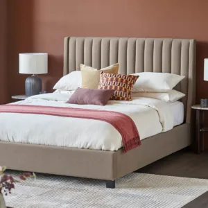 Amalfi mocha plush fabric king size ottoman storage bed