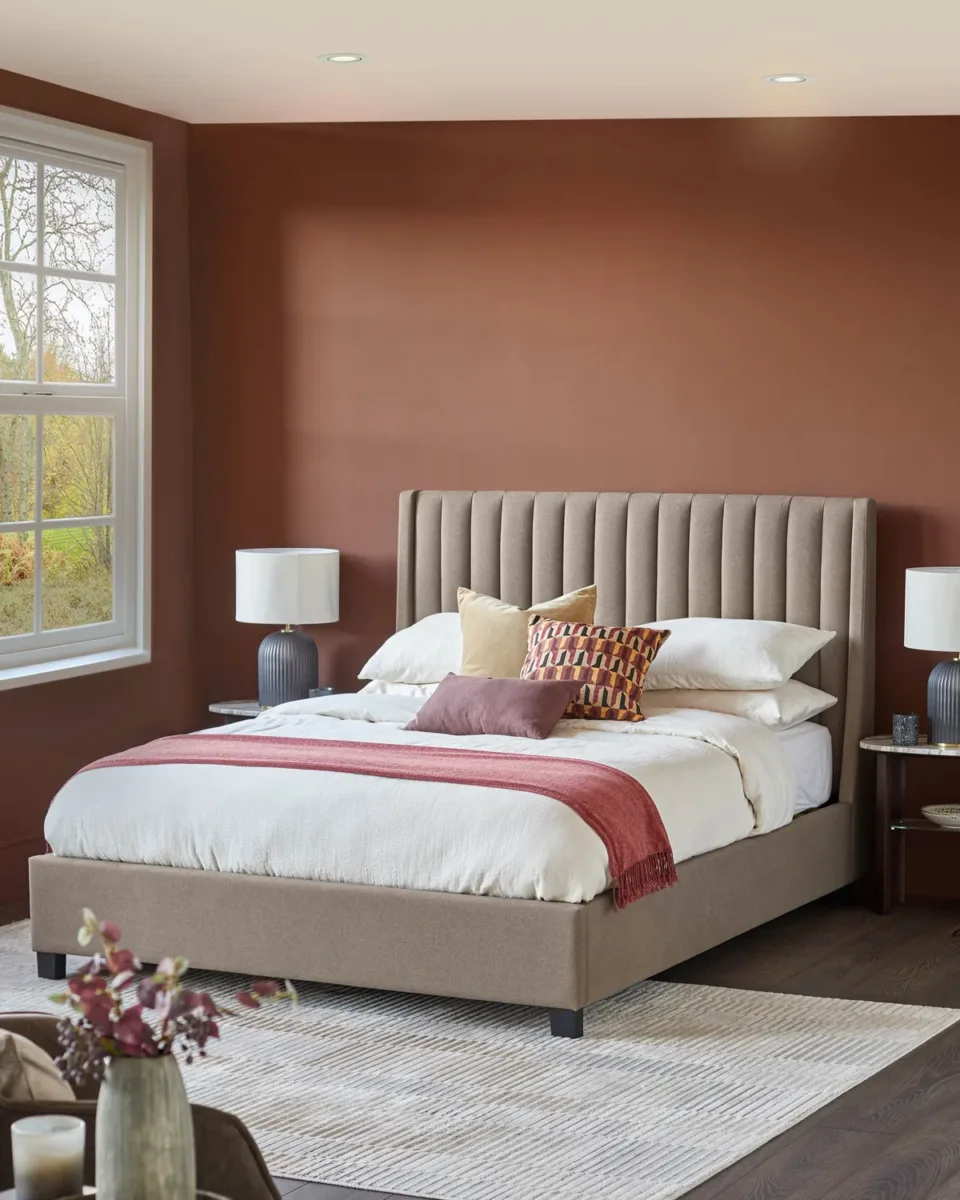 Amalfi mocha plush fabric king size ottoman storage bed - Image 4