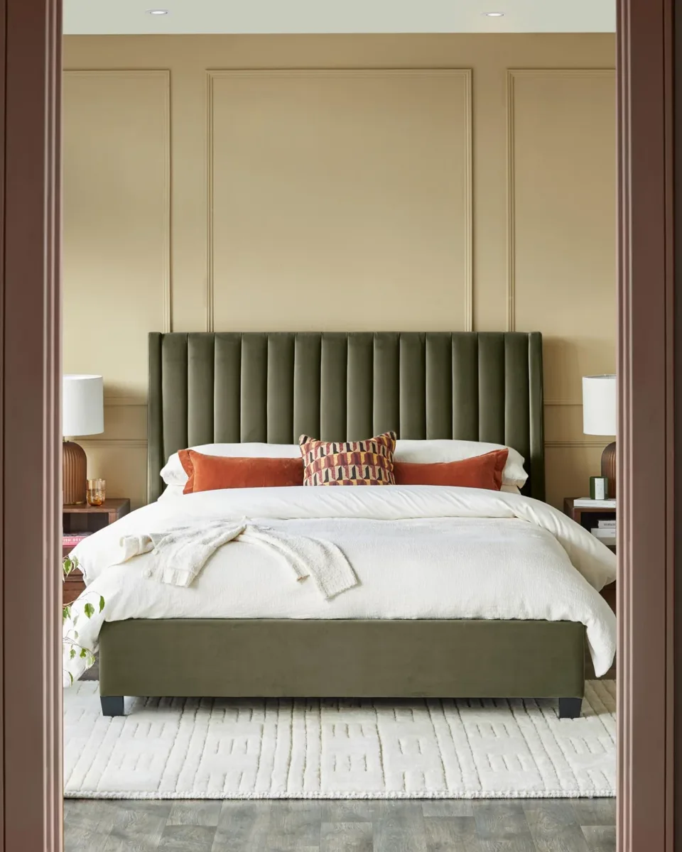 Amalfi olive green velvet super king size ottoman storage bed - Image 2