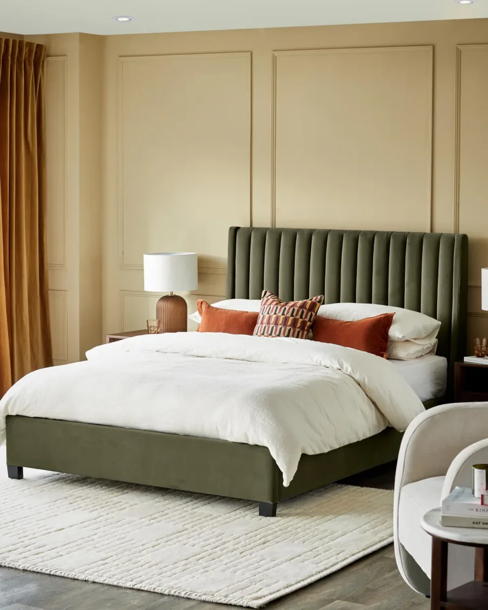Amalfi olive green velvet super king size ottoman storage bed