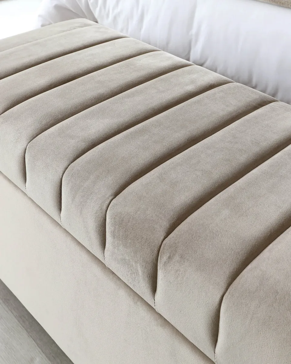 Amalfi Champagne Velvet And Brushed Steel Ottoman Storage Bench - Image 4