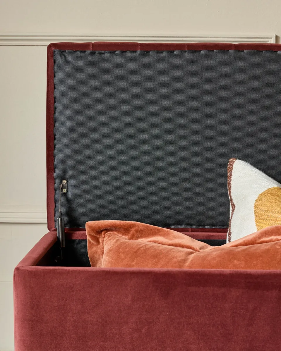 Amalfi toffee red velvet ottoman storage bench - Image 4