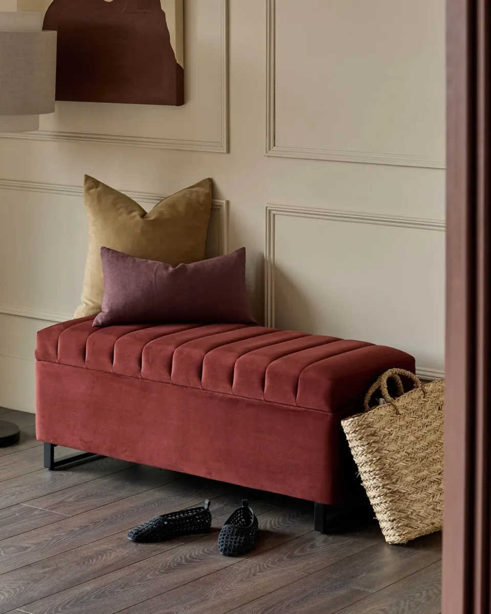 Amalfi toffee red velvet ottoman storage bench
