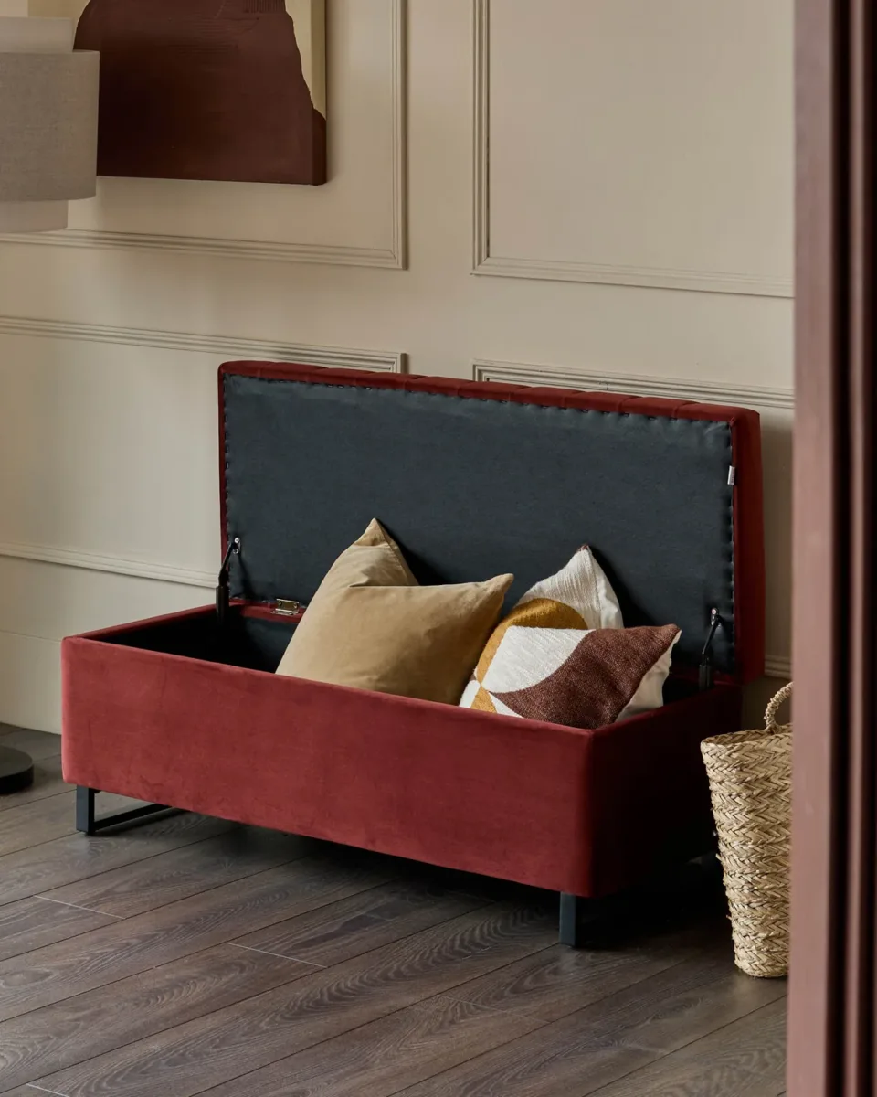 Amalfi toffee red velvet ottoman storage bench - Image 2
