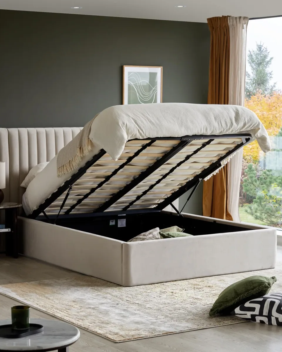 Amalfi Luxe Champagne Velvet Super King Size Ottoman Storage Bed - Image 3
