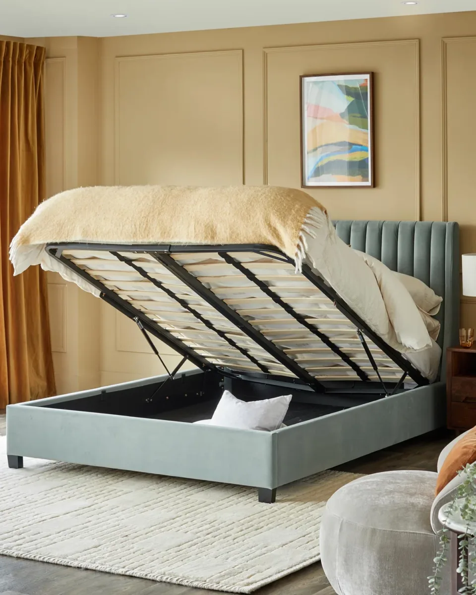 Amalfi Sage Green Velvet Super King Ottoman Storage Bed - Image 3