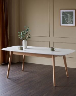 Aver White And Oak Extending 6 To 8 Seater Dining Table