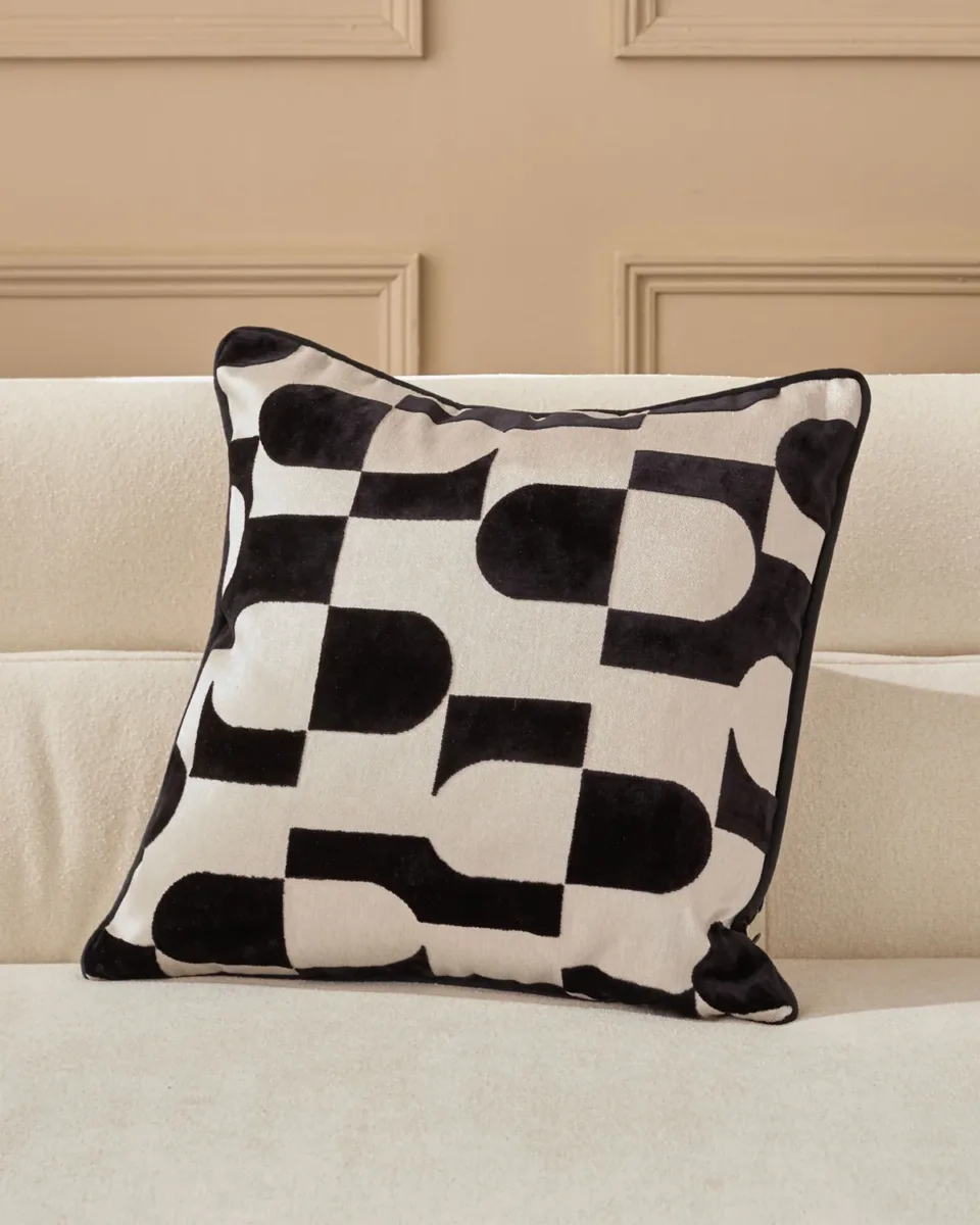 Bridget black medium velvet cushion