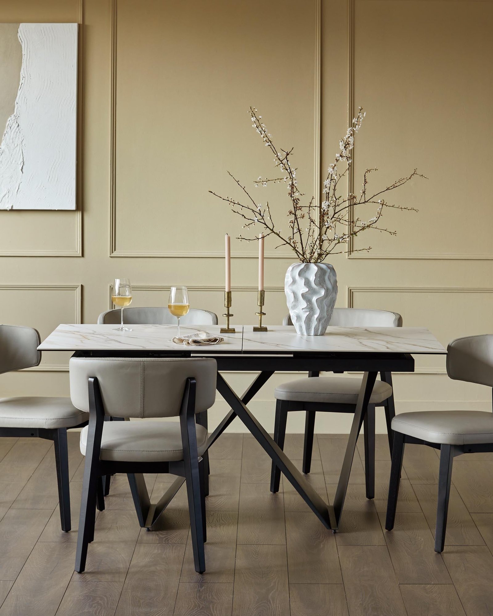 Calenzano natural ceramic extending 6 to 8 seater dining table - Image 6